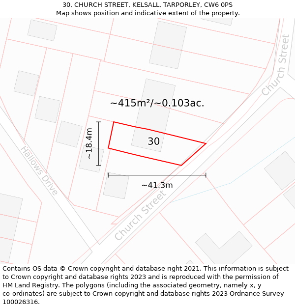 30, CHURCH STREET, KELSALL, TARPORLEY, CW6 0PS: Plot and title map