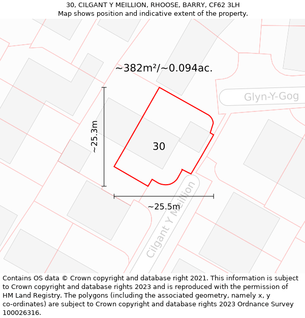 30, CILGANT Y MEILLION, RHOOSE, BARRY, CF62 3LH: Plot and title map