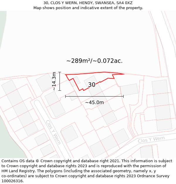 30, CLOS Y WERN, HENDY, SWANSEA, SA4 0XZ: Plot and title map