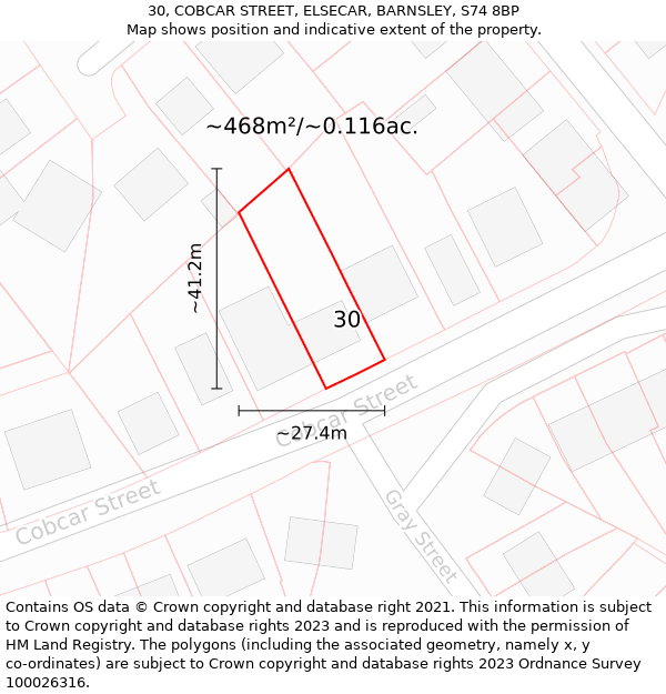 30, COBCAR STREET, ELSECAR, BARNSLEY, S74 8BP: Plot and title map