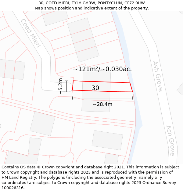 30, COED MIERI, TYLA GARW, PONTYCLUN, CF72 9UW: Plot and title map