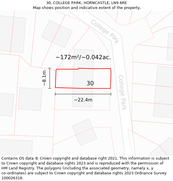 30, COLLEGE PARK, HORNCASTLE, LN9 6RE: Plot and title map