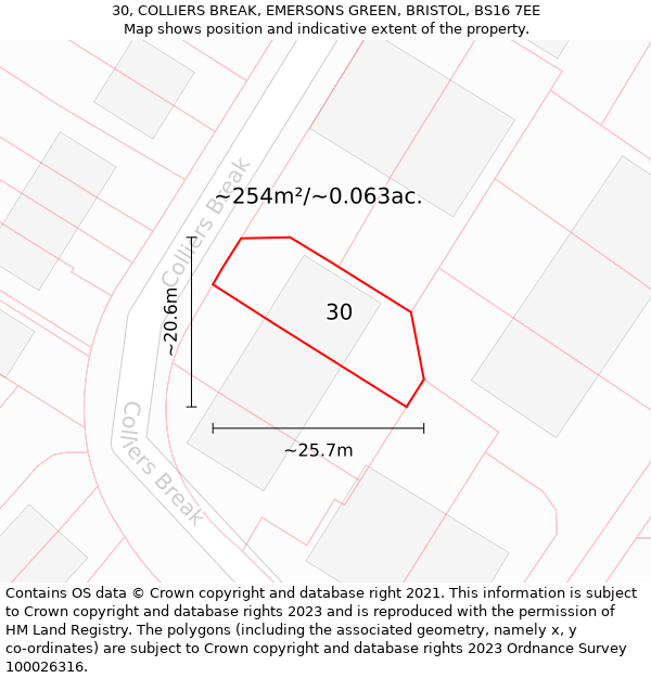 30, COLLIERS BREAK, EMERSONS GREEN, BRISTOL, BS16 7EE: Plot and title map