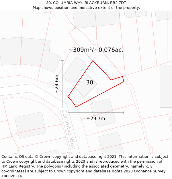 30, COLUMBIA WAY, BLACKBURN, BB2 7DT: Plot and title map