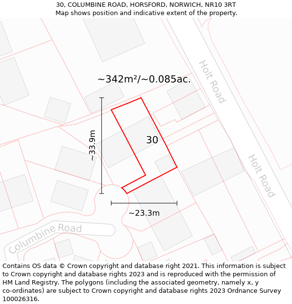 30, COLUMBINE ROAD, HORSFORD, NORWICH, NR10 3RT: Plot and title map