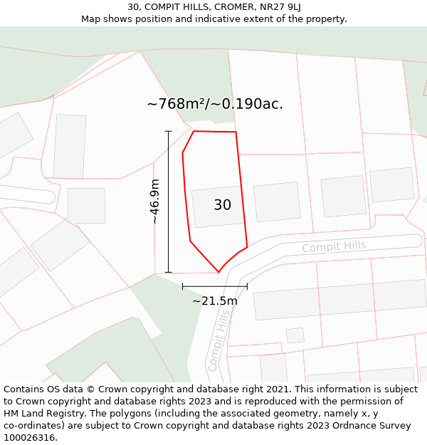 30, COMPIT HILLS, CROMER, NR27 9LJ: Plot and title map