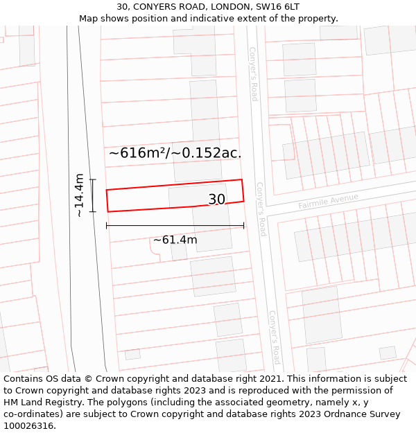 30, CONYERS ROAD, LONDON, SW16 6LT: Plot and title map