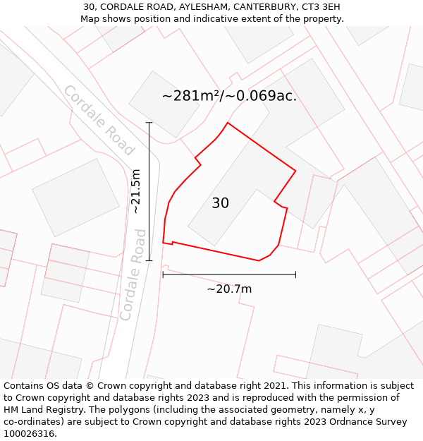 30, CORDALE ROAD, AYLESHAM, CANTERBURY, CT3 3EH: Plot and title map