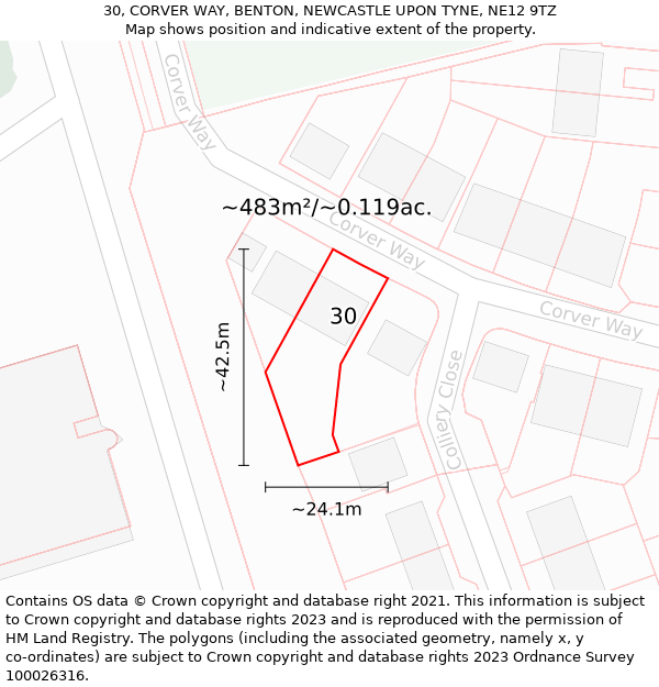 30, CORVER WAY, BENTON, NEWCASTLE UPON TYNE, NE12 9TZ: Plot and title map