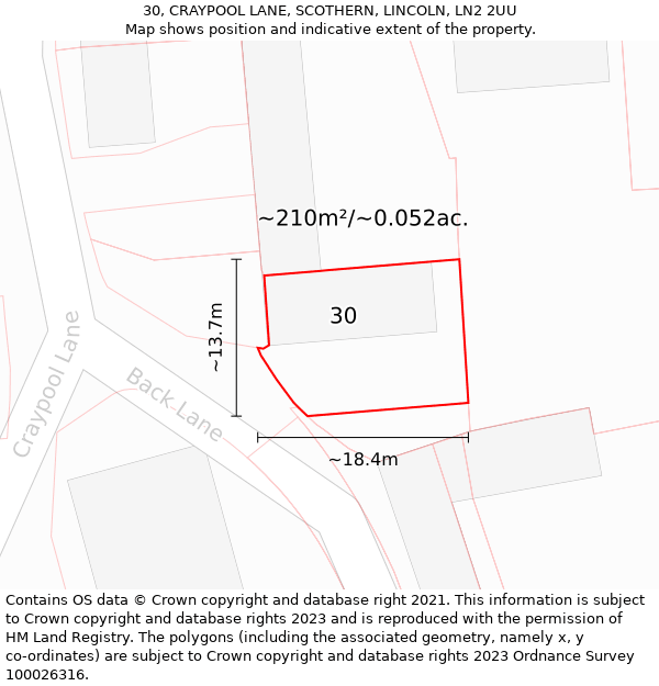 30, CRAYPOOL LANE, SCOTHERN, LINCOLN, LN2 2UU: Plot and title map