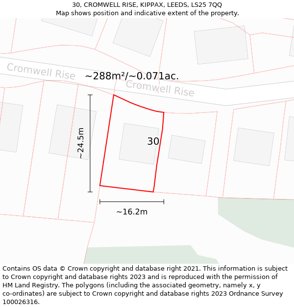 30, CROMWELL RISE, KIPPAX, LEEDS, LS25 7QQ: Plot and title map