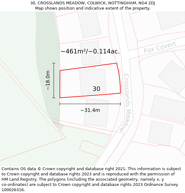 30, CROSSLANDS MEADOW, COLWICK, NOTTINGHAM, NG4 2DJ: Plot and title map