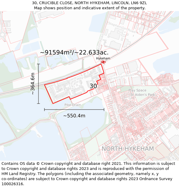 30, CRUCIBLE CLOSE, NORTH HYKEHAM, LINCOLN, LN6 9ZL: Plot and title map