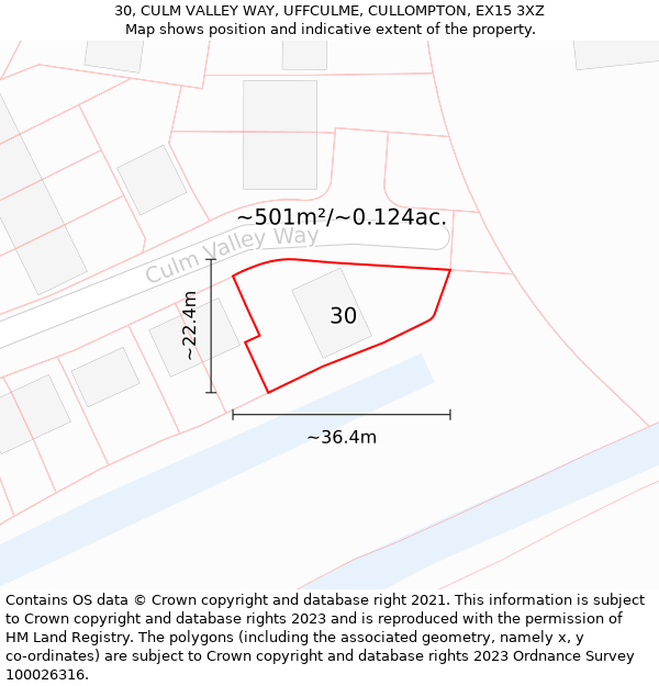 30, CULM VALLEY WAY, UFFCULME, CULLOMPTON, EX15 3XZ: Plot and title map