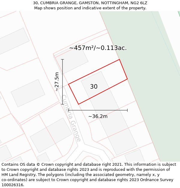 30, CUMBRIA GRANGE, GAMSTON, NOTTINGHAM, NG2 6LZ: Plot and title map