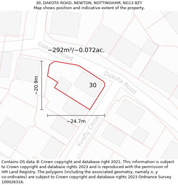 30, DAKOTA ROAD, NEWTON, NOTTINGHAM, NG13 8ZY: Plot and title map