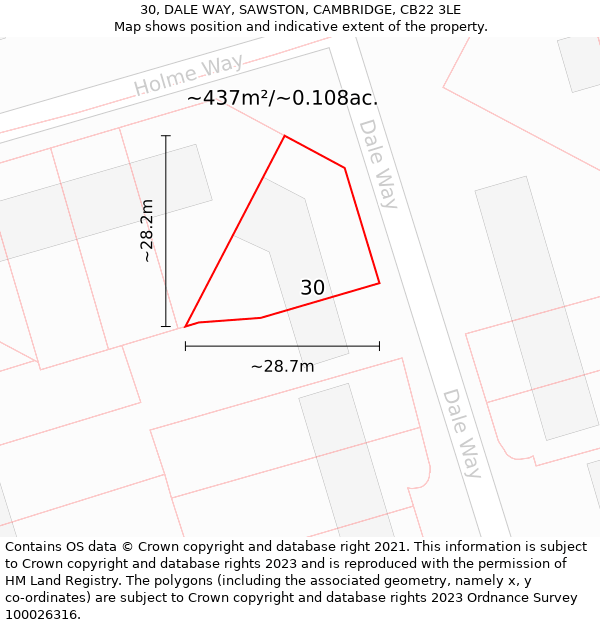 30, DALE WAY, SAWSTON, CAMBRIDGE, CB22 3LE: Plot and title map