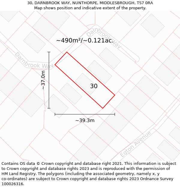 30, DARNBROOK WAY, NUNTHORPE, MIDDLESBROUGH, TS7 0RA: Plot and title map