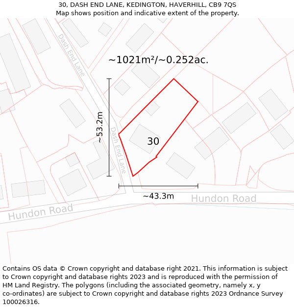 30, DASH END LANE, KEDINGTON, HAVERHILL, CB9 7QS: Plot and title map