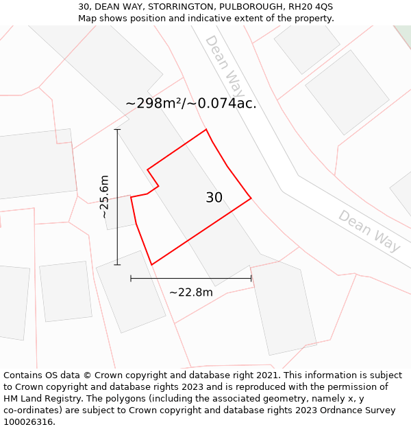 30, DEAN WAY, STORRINGTON, PULBOROUGH, RH20 4QS: Plot and title map