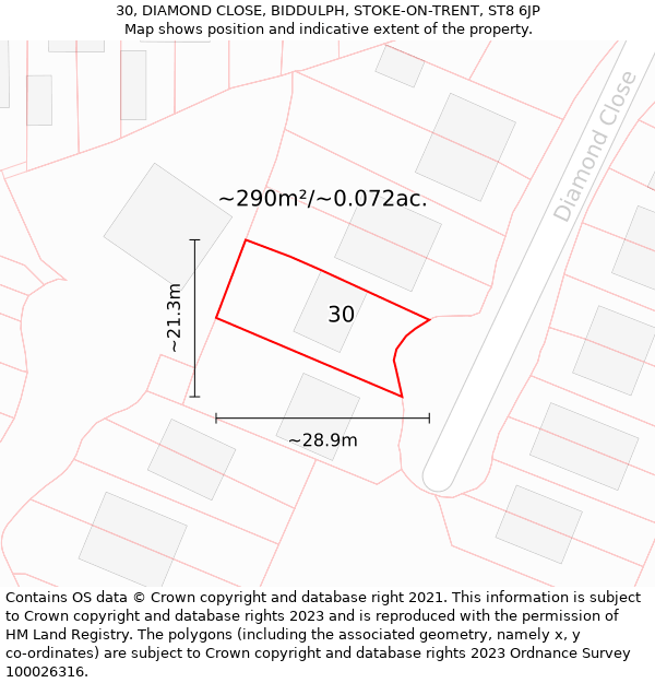 30, DIAMOND CLOSE, BIDDULPH, STOKE-ON-TRENT, ST8 6JP: Plot and title map