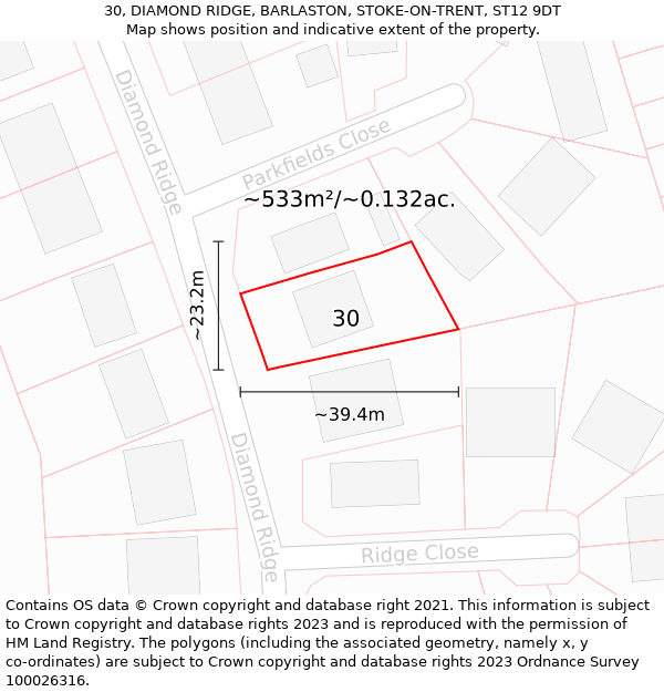 30, DIAMOND RIDGE, BARLASTON, STOKE-ON-TRENT, ST12 9DT: Plot and title map