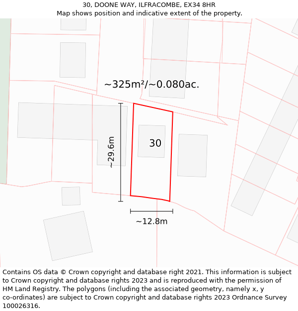 30, DOONE WAY, ILFRACOMBE, EX34 8HR: Plot and title map