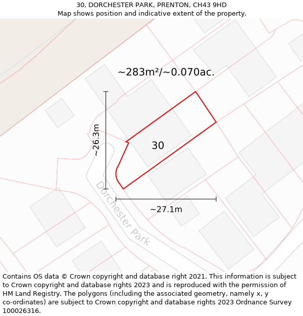 30, DORCHESTER PARK, PRENTON, CH43 9HD: Plot and title map