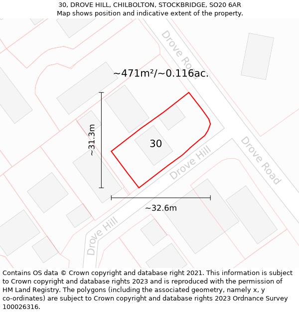 30, DROVE HILL, CHILBOLTON, STOCKBRIDGE, SO20 6AR: Plot and title map