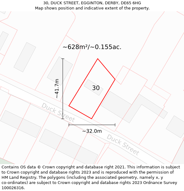 30, DUCK STREET, EGGINTON, DERBY, DE65 6HG: Plot and title map