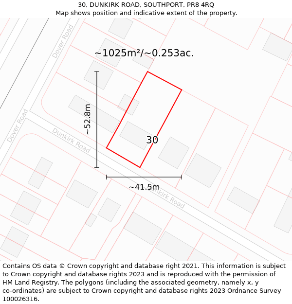 30, DUNKIRK ROAD, SOUTHPORT, PR8 4RQ: Plot and title map