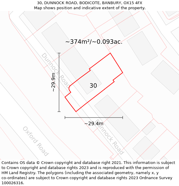 30, DUNNOCK ROAD, BODICOTE, BANBURY, OX15 4FX: Plot and title map