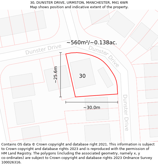 30, DUNSTER DRIVE, URMSTON, MANCHESTER, M41 6WR: Plot and title map