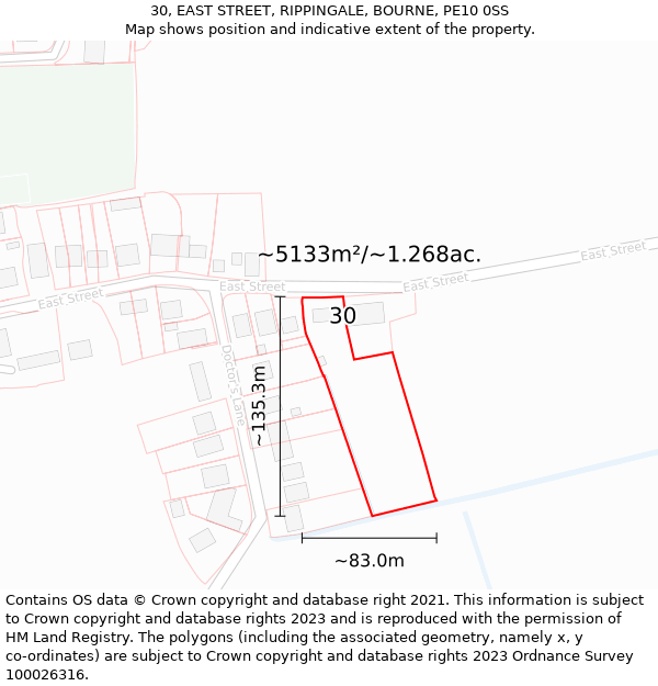 30, EAST STREET, RIPPINGALE, BOURNE, PE10 0SS: Plot and title map