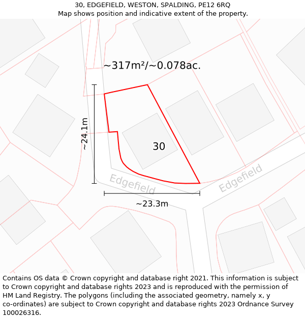 30, EDGEFIELD, WESTON, SPALDING, PE12 6RQ: Plot and title map