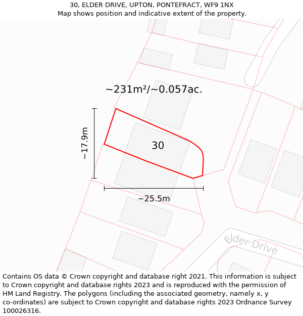 30, ELDER DRIVE, UPTON, PONTEFRACT, WF9 1NX: Plot and title map