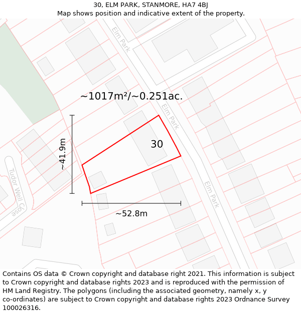 30, ELM PARK, STANMORE, HA7 4BJ: Plot and title map