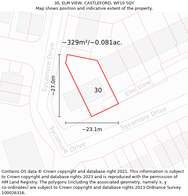 30, ELM VIEW, CASTLEFORD, WF10 5QY: Plot and title map