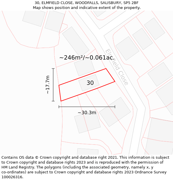 30, ELMFIELD CLOSE, WOODFALLS, SALISBURY, SP5 2BF: Plot and title map