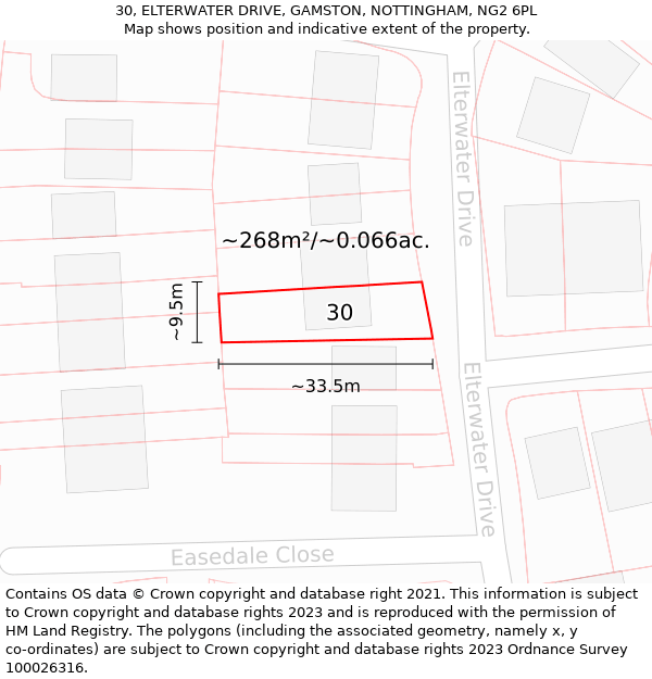 30, ELTERWATER DRIVE, GAMSTON, NOTTINGHAM, NG2 6PL: Plot and title map