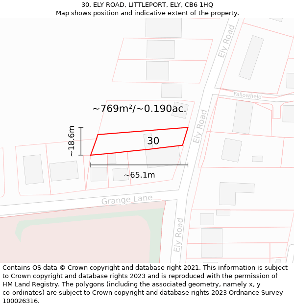 30, ELY ROAD, LITTLEPORT, ELY, CB6 1HQ: Plot and title map