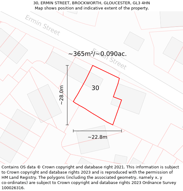 30, ERMIN STREET, BROCKWORTH, GLOUCESTER, GL3 4HN: Plot and title map