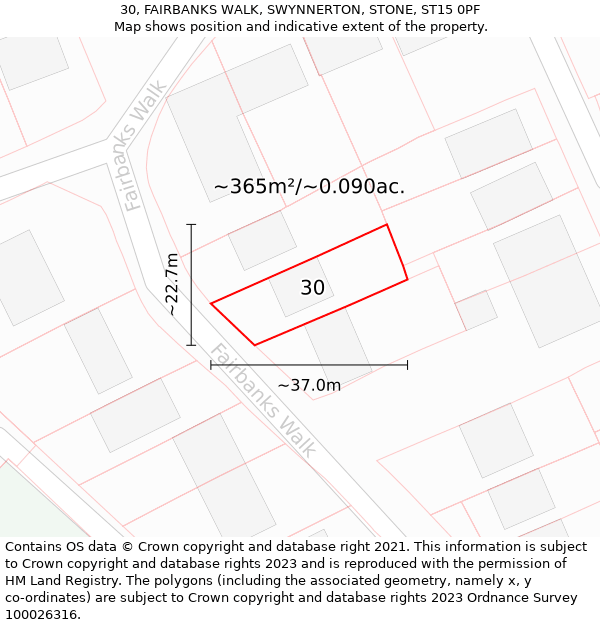 30, FAIRBANKS WALK, SWYNNERTON, STONE, ST15 0PF: Plot and title map