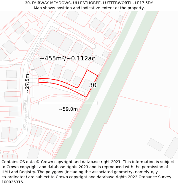 30, FAIRWAY MEADOWS, ULLESTHORPE, LUTTERWORTH, LE17 5DY: Plot and title map