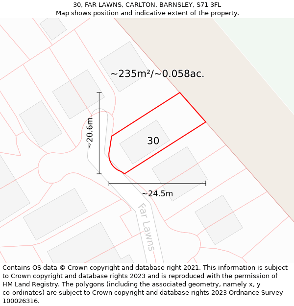 30, FAR LAWNS, CARLTON, BARNSLEY, S71 3FL: Plot and title map