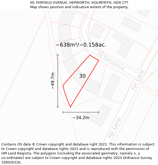 30, FARFIELD AVENUE, HEPWORTH, HOLMFIRTH, HD9 1TT: Plot and title map