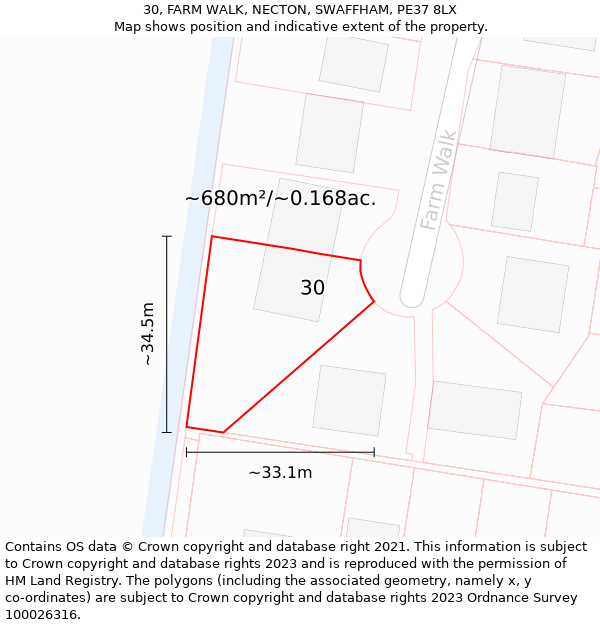 30, FARM WALK, NECTON, SWAFFHAM, PE37 8LX: Plot and title map