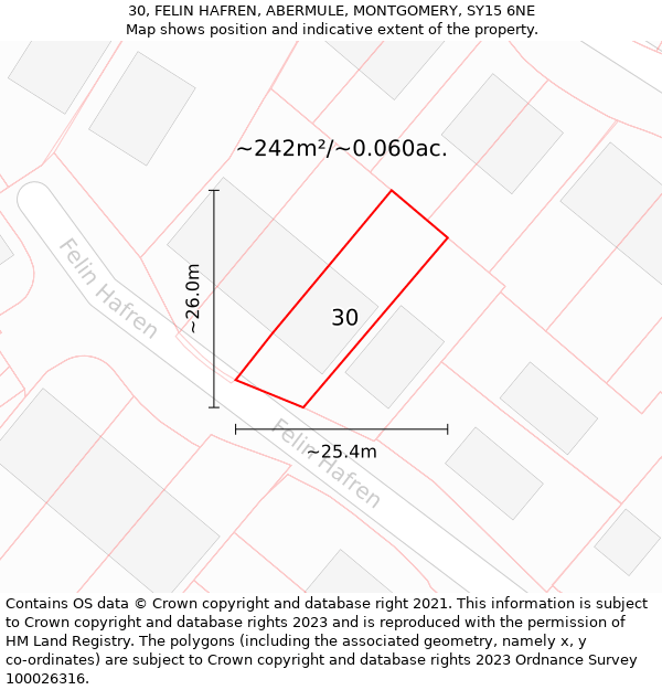 30, FELIN HAFREN, ABERMULE, MONTGOMERY, SY15 6NE: Plot and title map