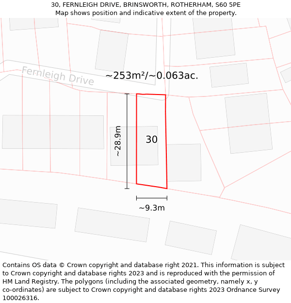 30, FERNLEIGH DRIVE, BRINSWORTH, ROTHERHAM, S60 5PE: Plot and title map