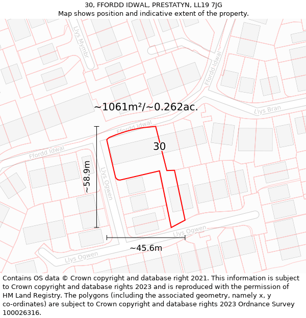 30, FFORDD IDWAL, PRESTATYN, LL19 7JG: Plot and title map